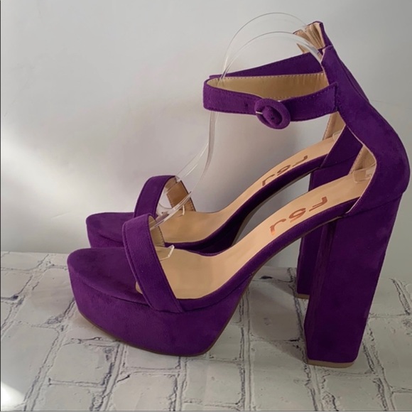 COPY - FSJ Purple Platform Suede Heels - Picture 2 of 10